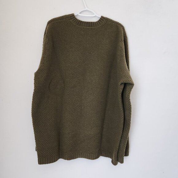 EUC Toad & Co Malamute Lambswool Waffle Knit Crew Sweater Elbow-Patch Green - Picture 4 of 8